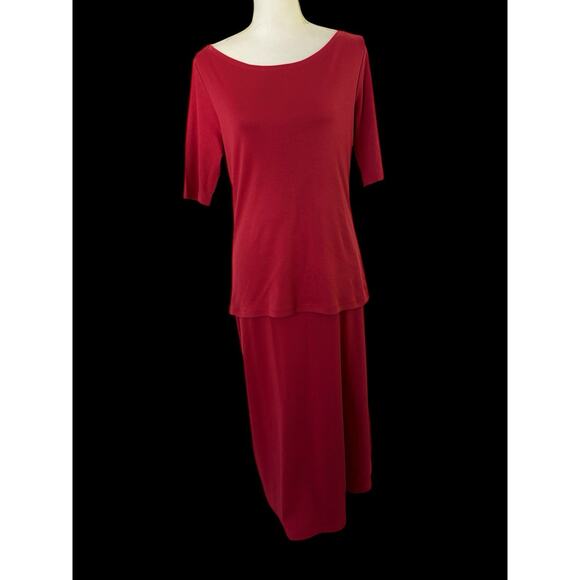 PERUVIAN CONNECTION 2-Piece Skirt & Top Set NWT Sz M Red Pima Cotton Knit - Picture 5 of 9